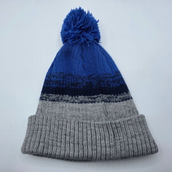 Urban Outfitters Blue Gray Pom Beanie Ribbed Knit One Size Winter Warm Casual - Picture 1 of 7